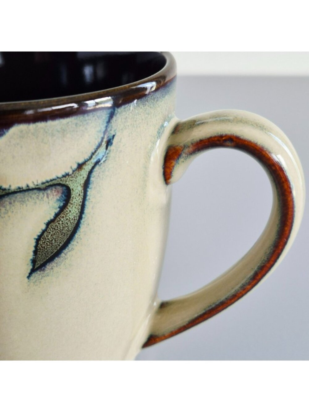 Mikasa Desert Bloom Coffee Mug Set Glossy Beige Stoneware Dark Red & Gray Floral - Picture 6 of 10